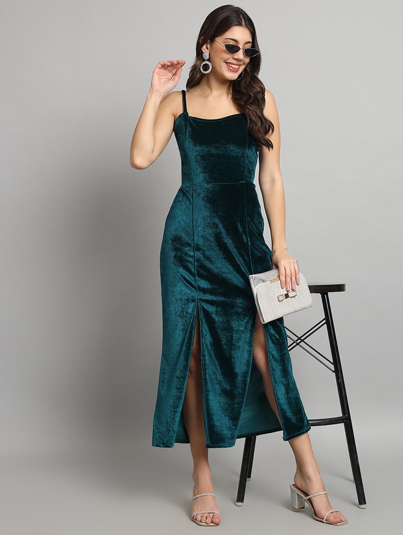 women solid shoulder strap velvet sheath dress - 22037053 - Standard Image - 4