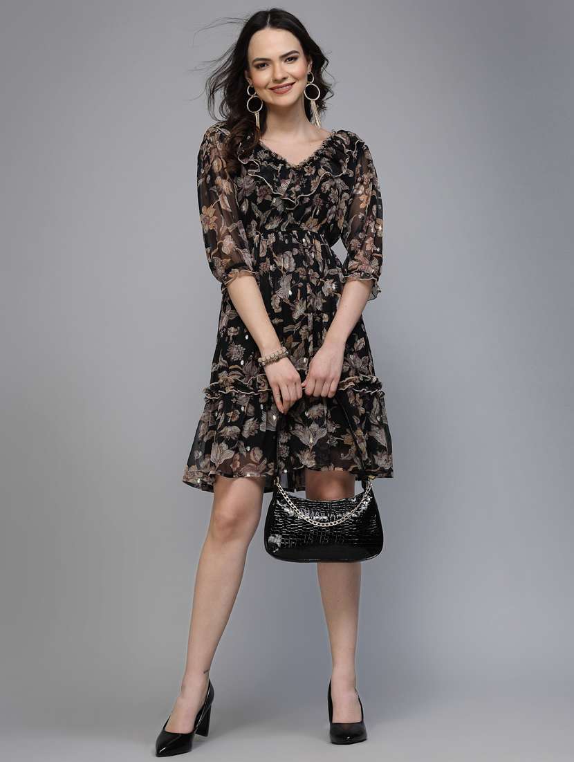 women floral print puff sleeve tiered dress - 22037058 - Standard Image - 1