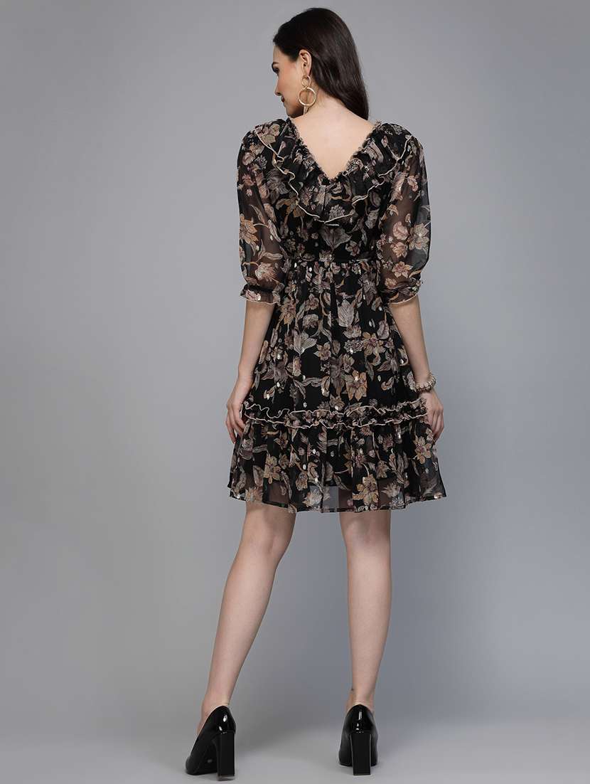 women floral print puff sleeve tiered dress - 22037058 - Standard Image - 4