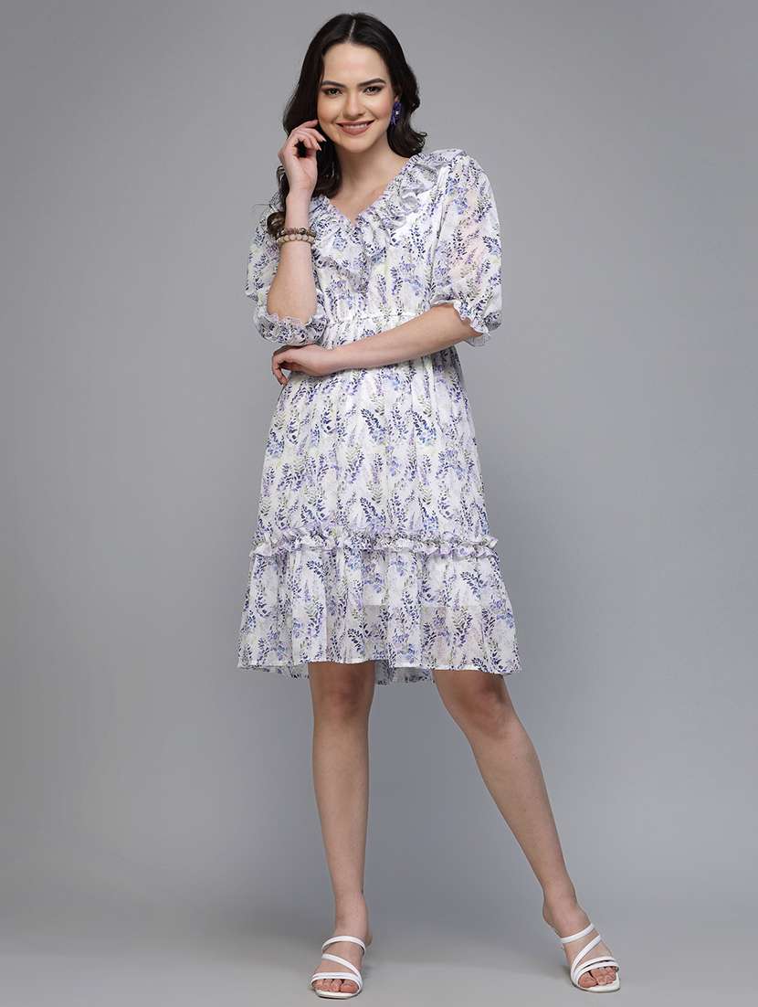 women floral print puff sleeve tiered dress - 22037059 - Standard Image - 1