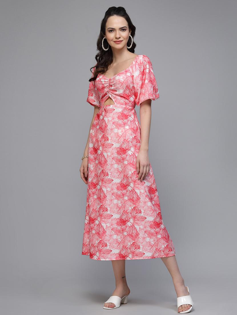 women floral print puff sleeve cut out a-line dress - 22037060 - Standard Image - 4