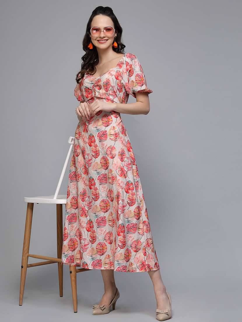 women floral print puff sleeve cut out a-line dress - 22037061 - Zoom Image - 0