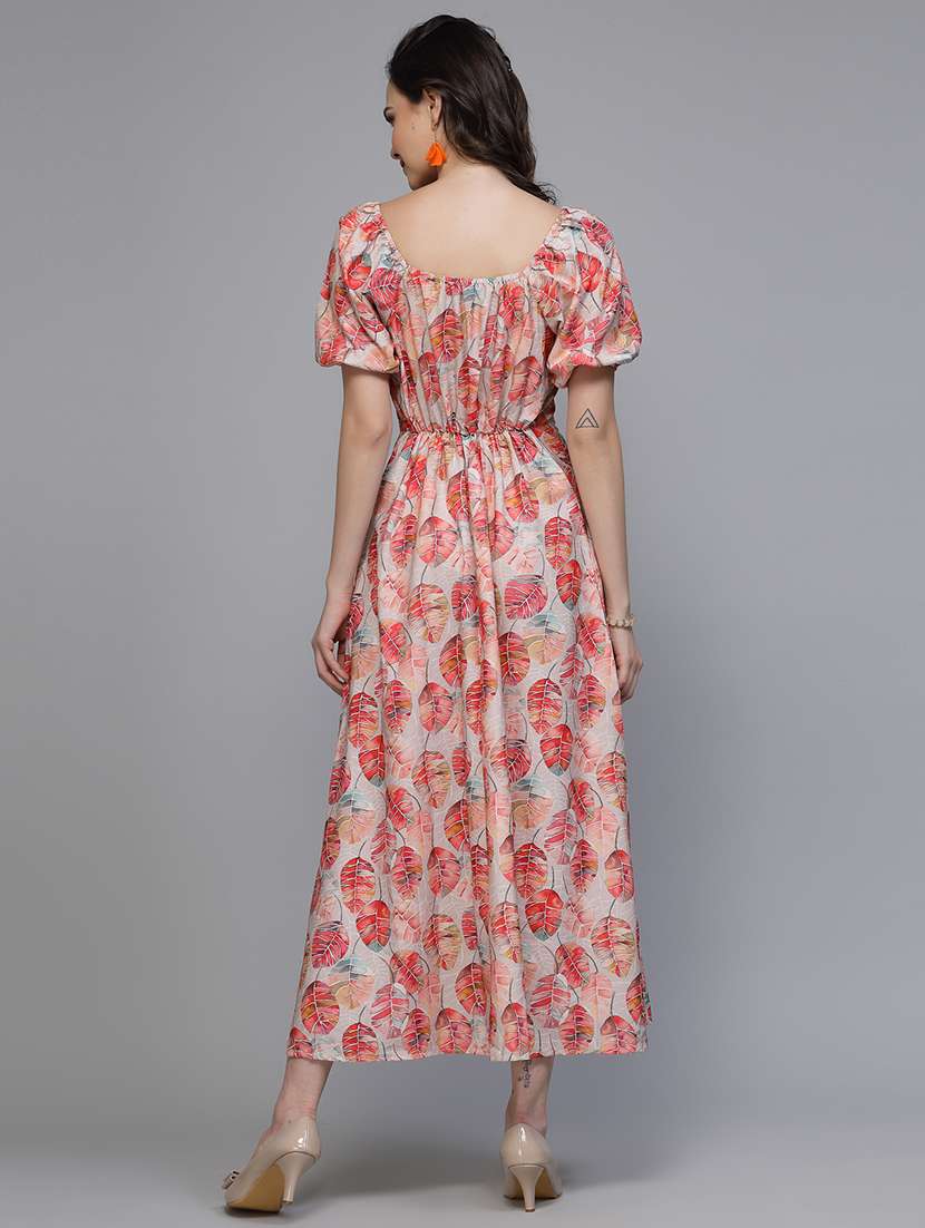 women floral print puff sleeve cut out a-line dress - 22037061 - Standard Image - 4