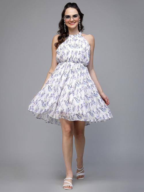 women printed halter neck sleeveless fit & flare dress - 22037062 - Standard Image - 0