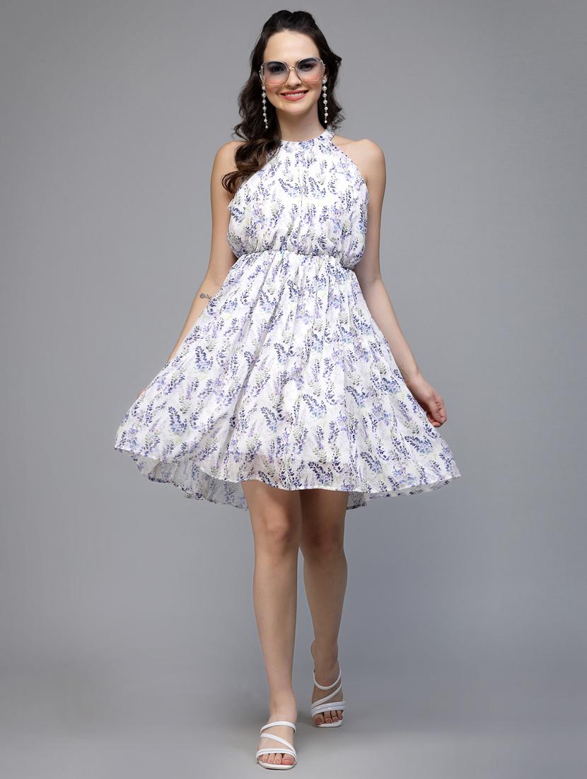 women printed halter neck sleeveless fit & flare dress - 22037062 - Zoom Image - 0
