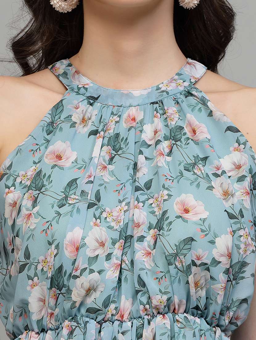 women floral print halter neck fit & flare dress - 22037063 - Standard Image - 4