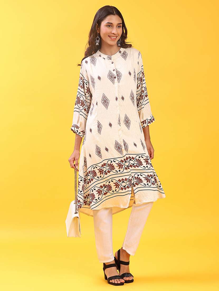 women printed mandarin neck a-line kurta - 22037419 -  Standard Image - 1