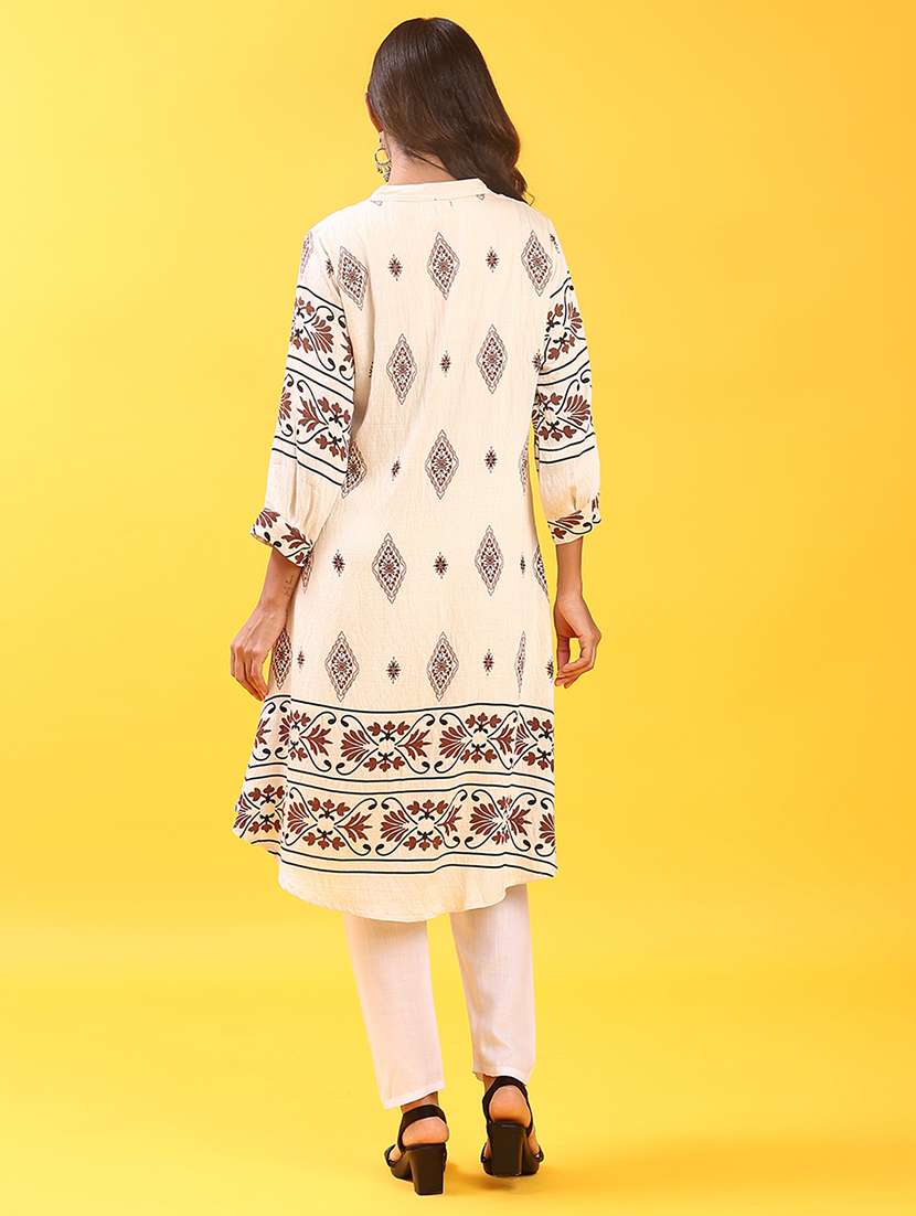 women printed mandarin neck a-line kurta - 22037419 -  Standard Image - 4