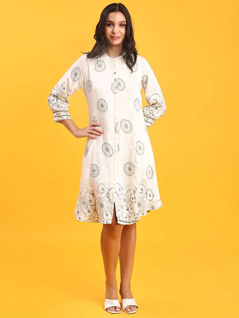 women printed mandarin neck a-line dress