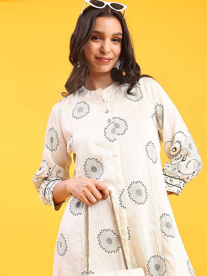 women printed mandarin neck a-line dress - 22037420 -  Standard Image - 4