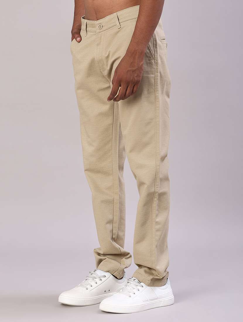 men solid mid rise flat front casual trouser - 22037581 -  Standard Image - 1