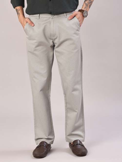 men solid mid rise flat front casual trouser - 22037582 -  Standard Image - 0