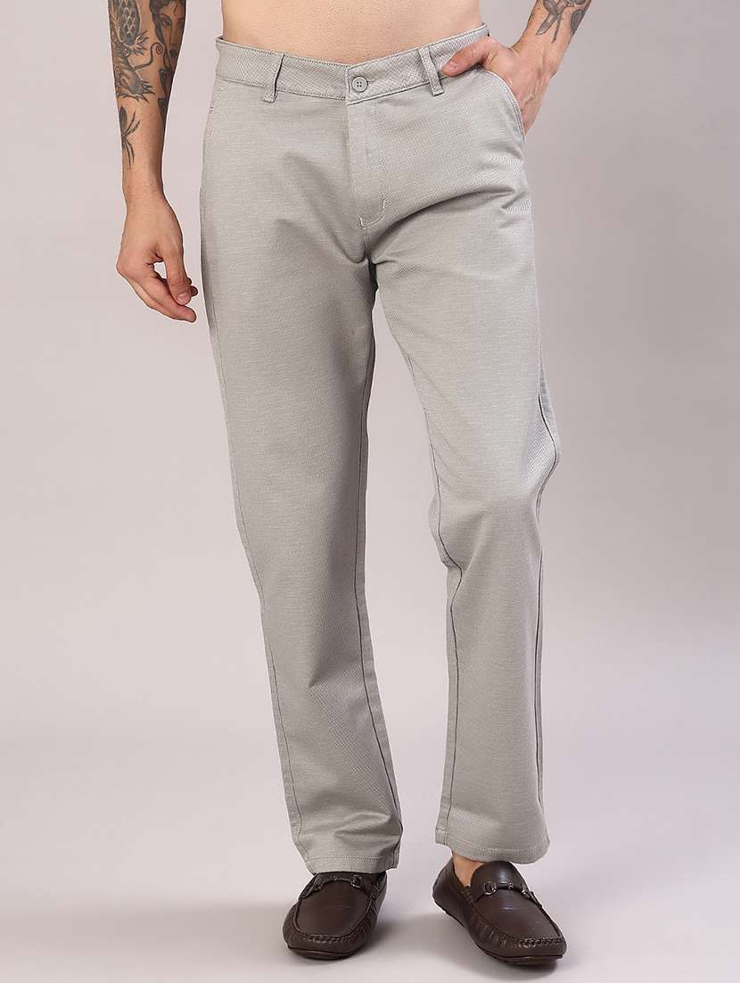 men solid mid rise flat front casual trouser - 22037582 - Standard Image - 1