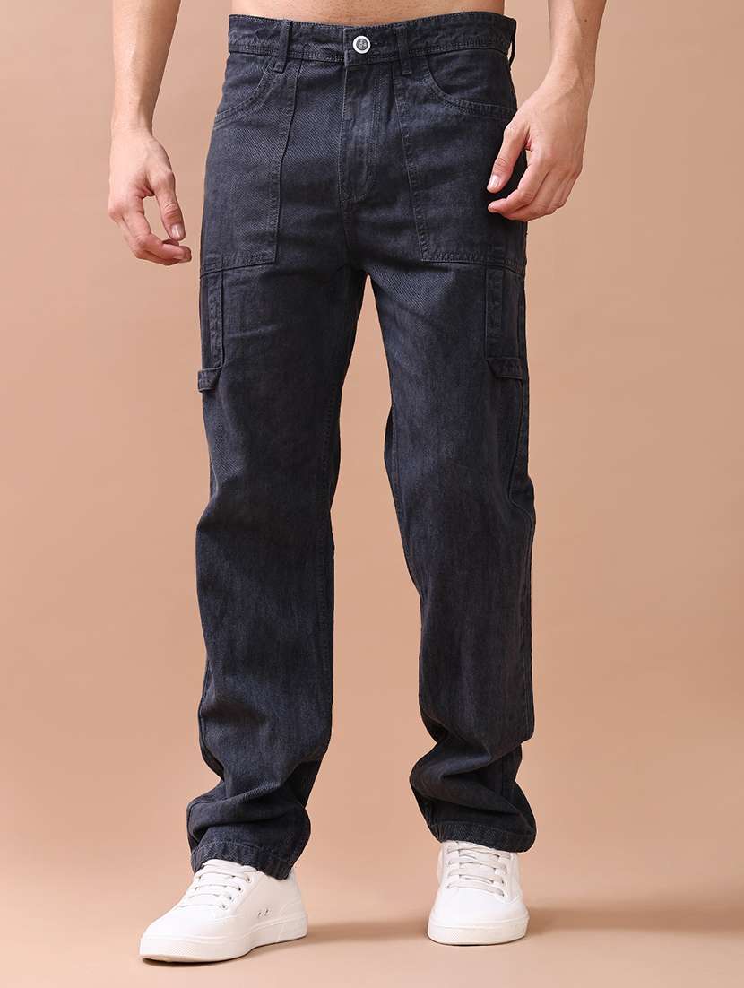 men plain mid rise full length straight fit jeans