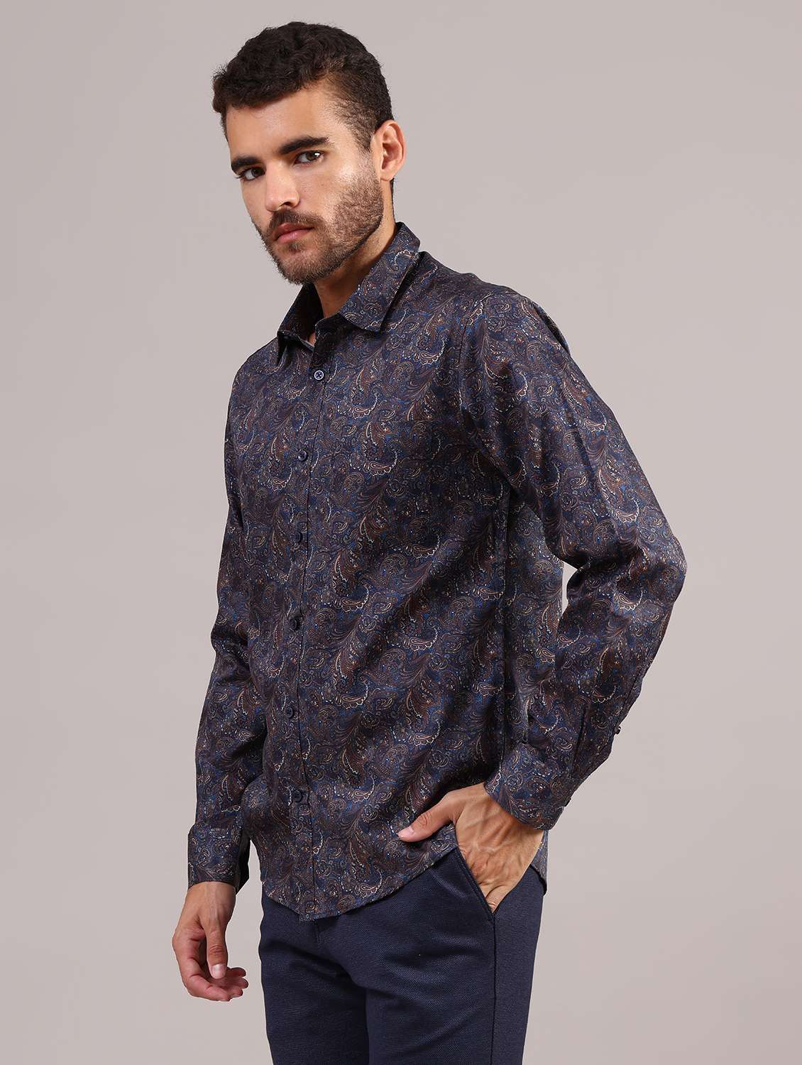 men printed collared long sleeve shirt - 22037656 -  Standard Image - 6