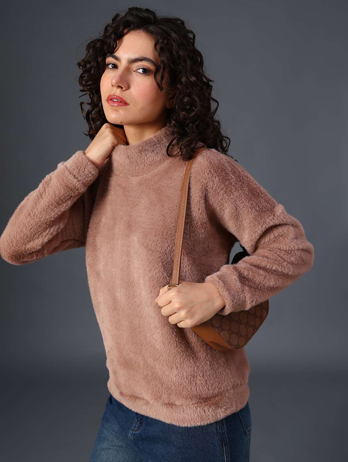 women solid mock neck long sleeve sweatshirt