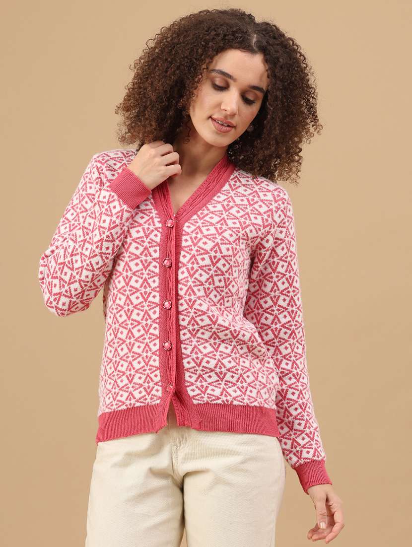 women self design long sleeve cardigan - 22037720 -  Standard Image - 1