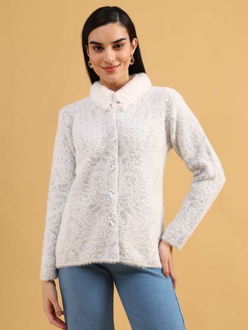 women self designed long sleeve cardigan - 22037723 -  Standard Image - 1