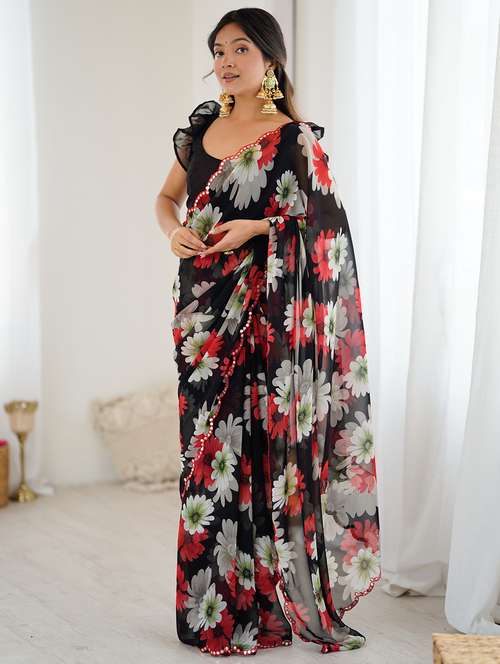 women floral printed saree with blouse - 22037765 -  Standard Image - 0
