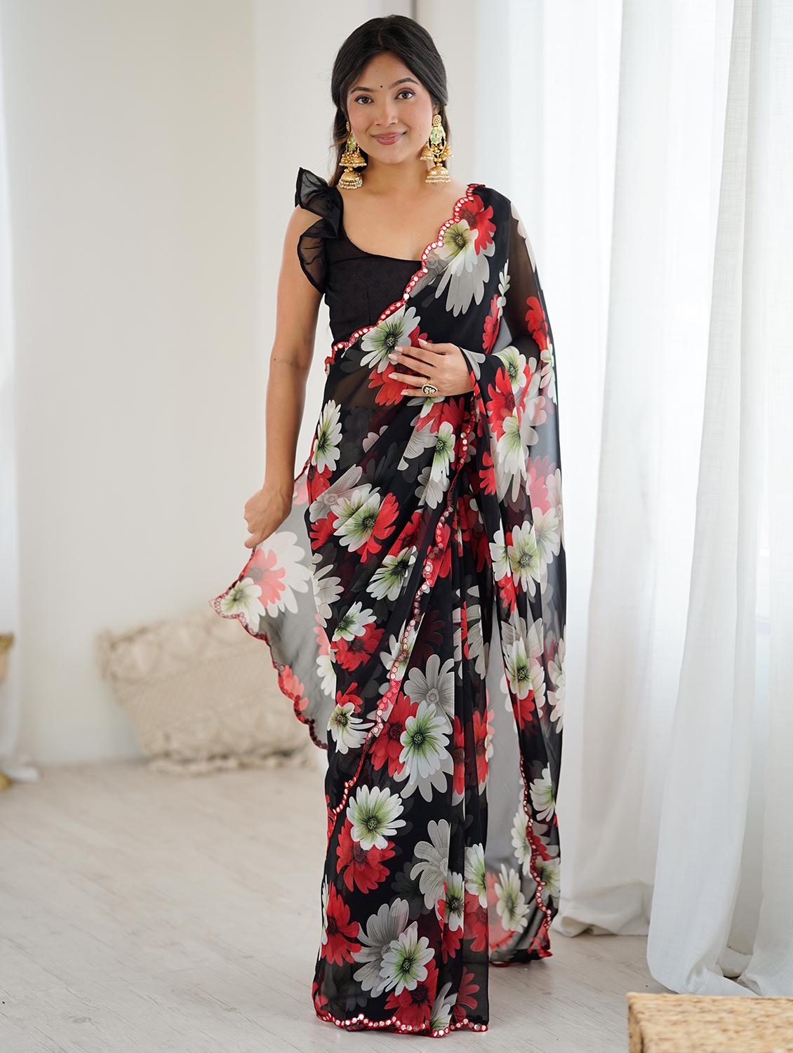 women floral printed saree with blouse - 22037765 - Standard Image - 1