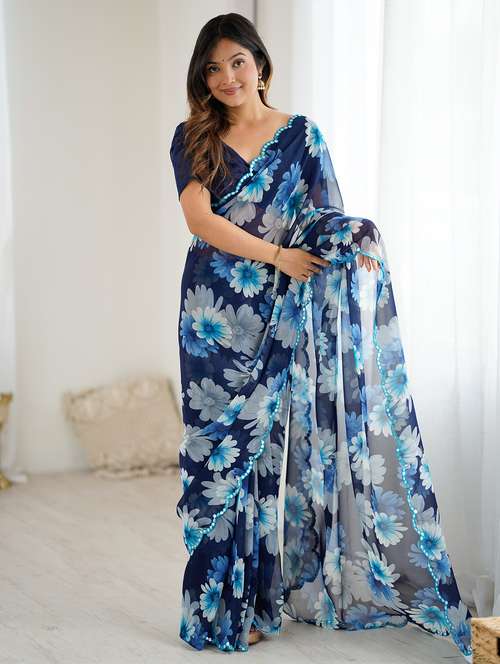 women floral printed saree with blouse - 22037766 -  Standard Image - 0