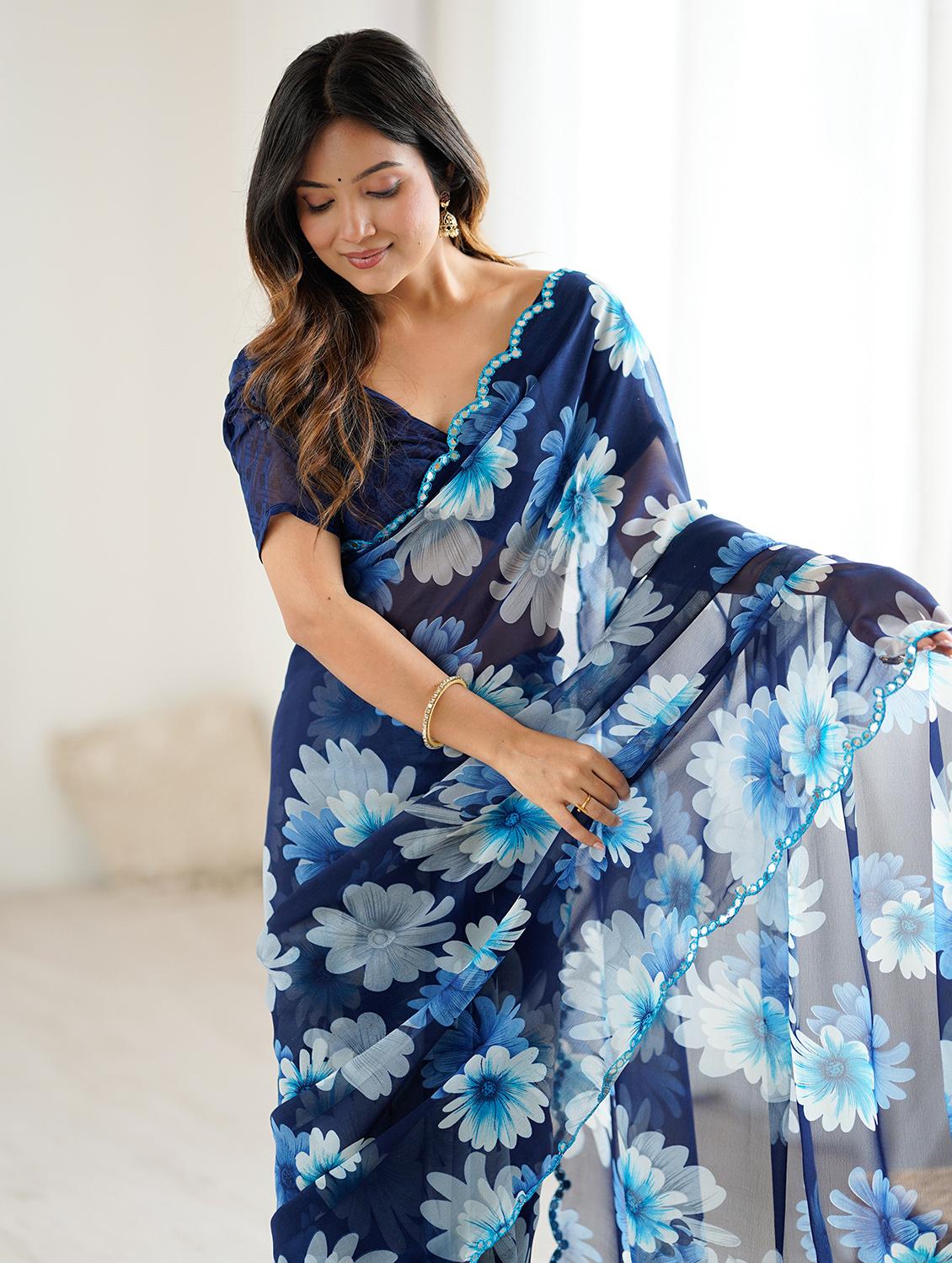 women floral printed saree with blouse - 22037766 - Standard Image - 1