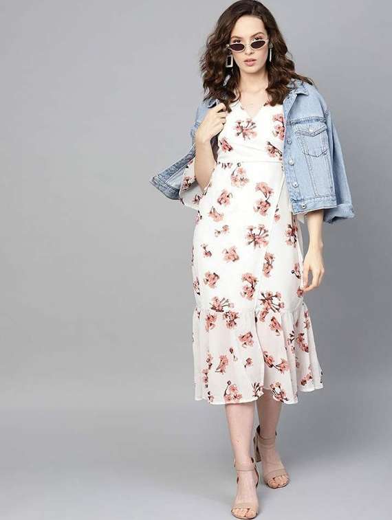 women floral print bell sleeve tiered dress