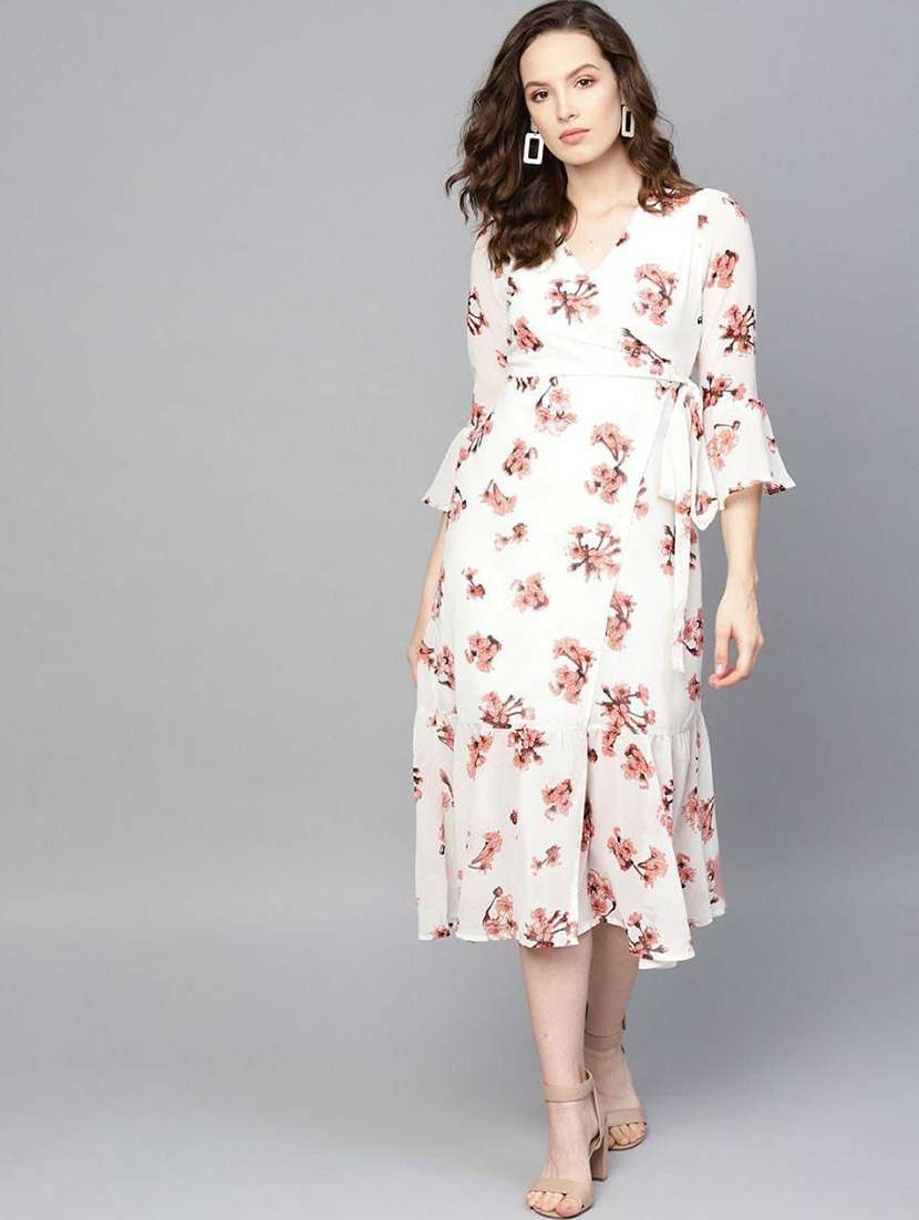 women floral print bell sleeve tiered dress - 22037773 -  Standard Image - 1