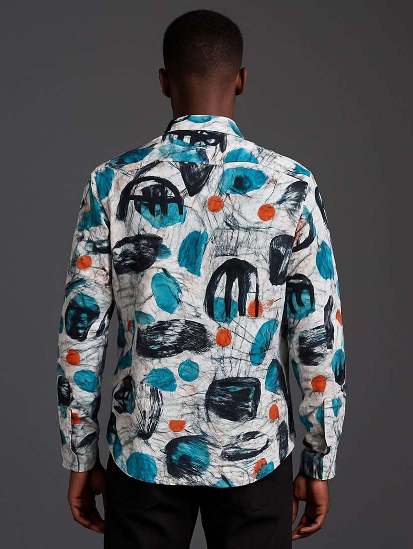 men printed collared long sleeve shirt - 22037775 - Standard Image - 1