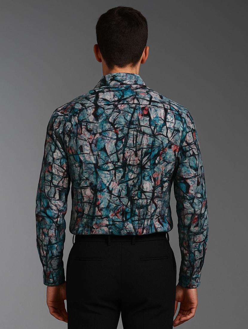 men printed collared long sleeve casual shirt - 22037776 - Standard Image - 1