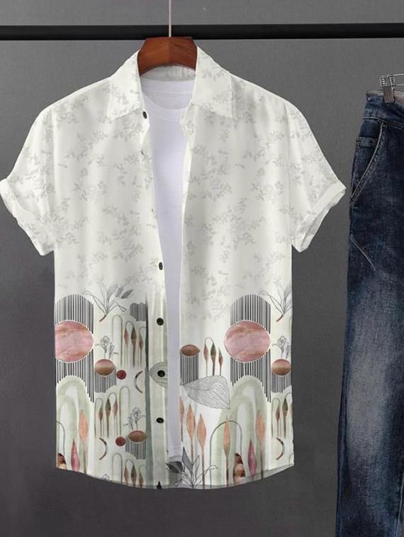 men printed collared short sleeve casual shirt - 22037778 - Standard Image - 1