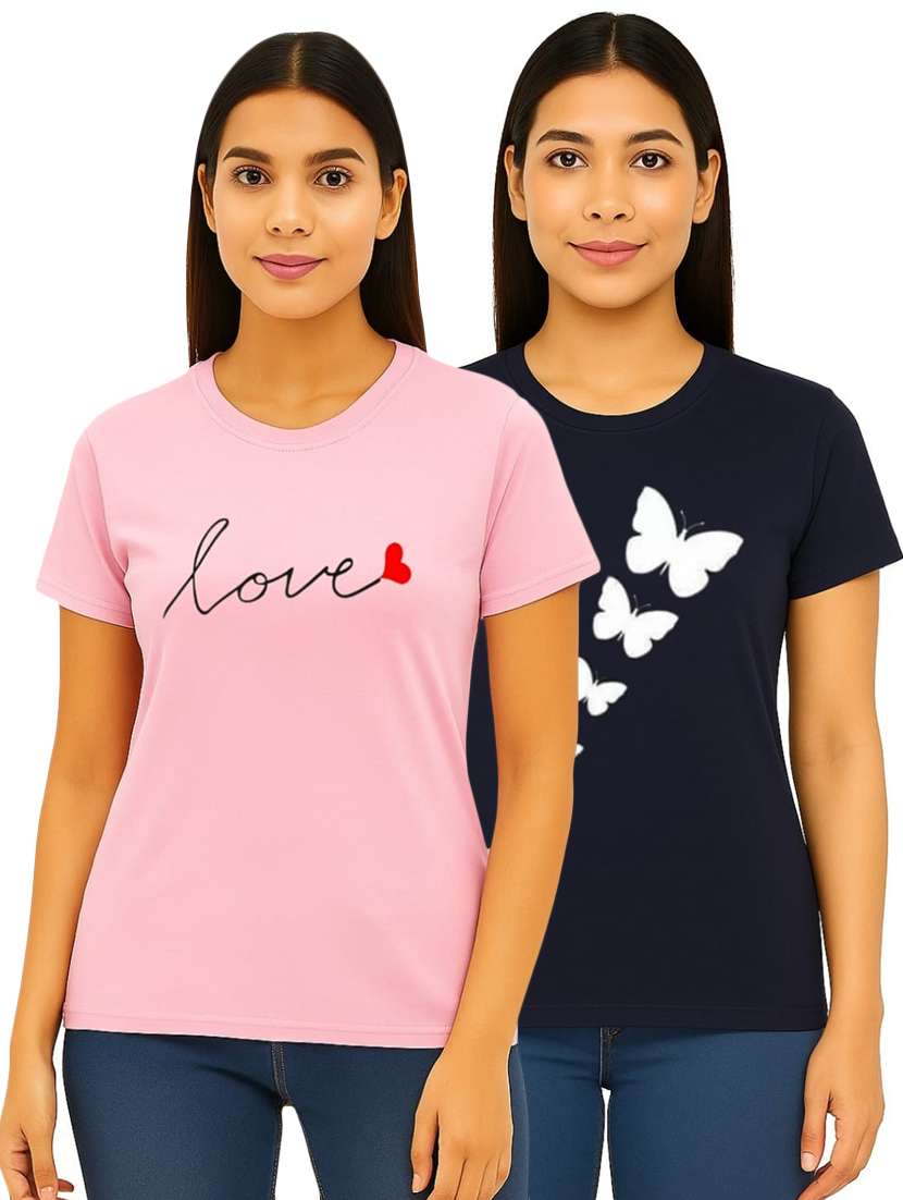 pink cotton blend regular tshirt