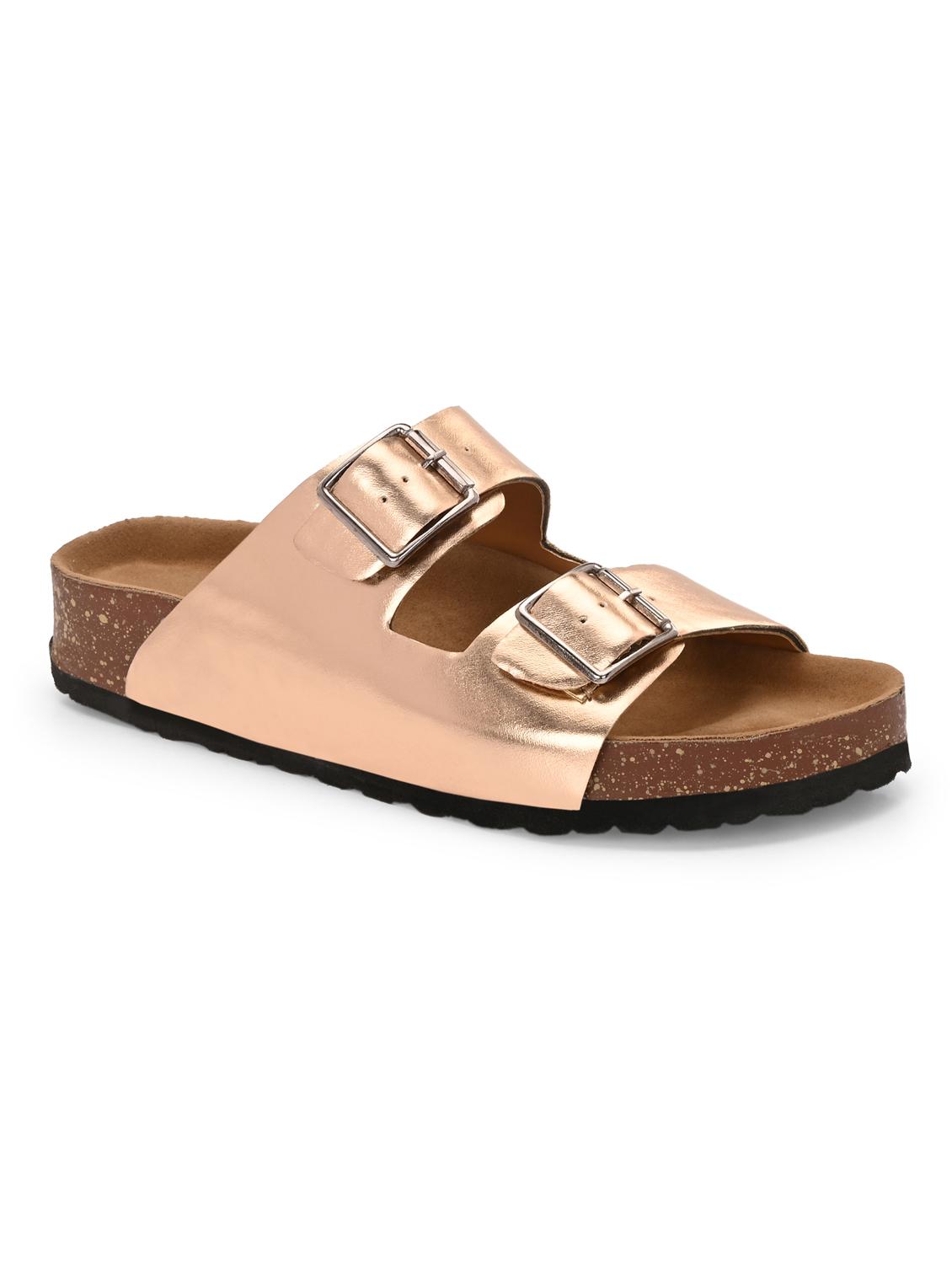 women golden slip on sandal - 22037856 - Standard Image - 1