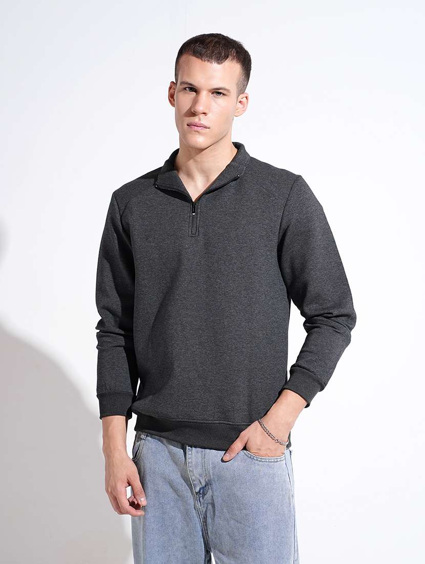 men solid stand collar long sleeve pullover - 22037868 -  Standard Image - 1