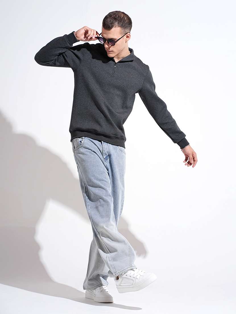 men solid stand collar long sleeve pullover - 22037868 -  Standard Image - 4
