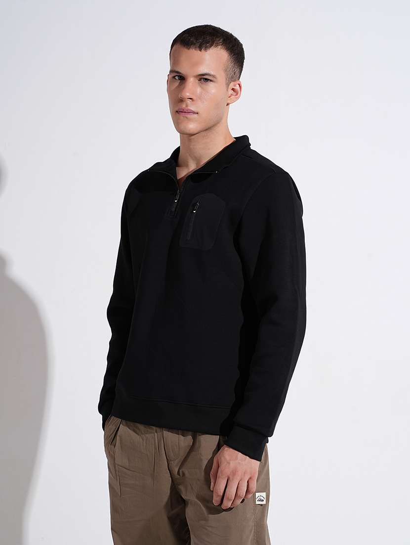 men solid stand collar long sleeve pullover - 22037869 -  Standard Image - 1