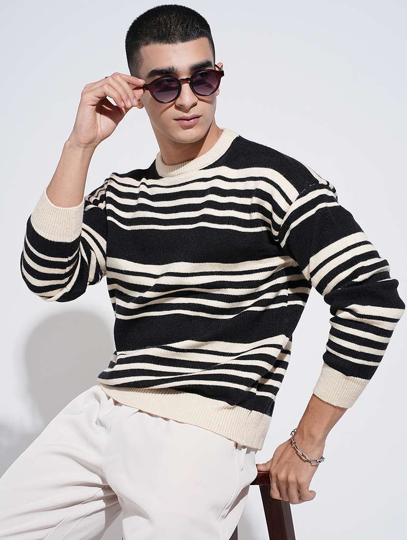 men striped round neck long sleeve pullover - 22037870 - Zoom Image - 0