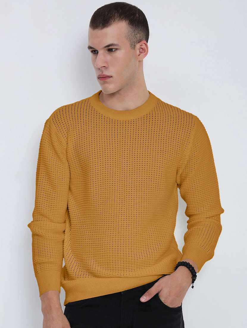 men mustard solid long sleeve pullover - 22037872 -  Standard Image - 1