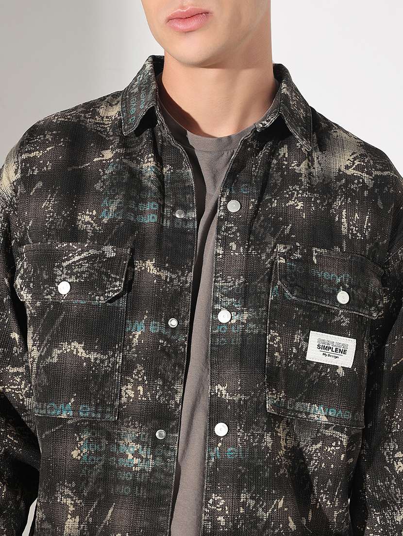 men printed collared long sleeve shacket - 22037873 -  Standard Image - 4