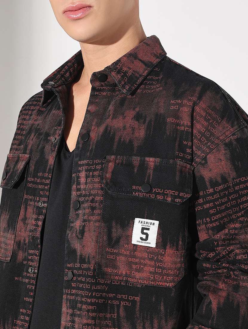 men printed collared long sleeve shacket - 22037876 -  Standard Image - 4