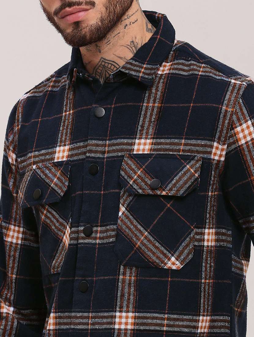 men checkered collared long sleeve shacket - 22037880 -  Standard Image - 4
