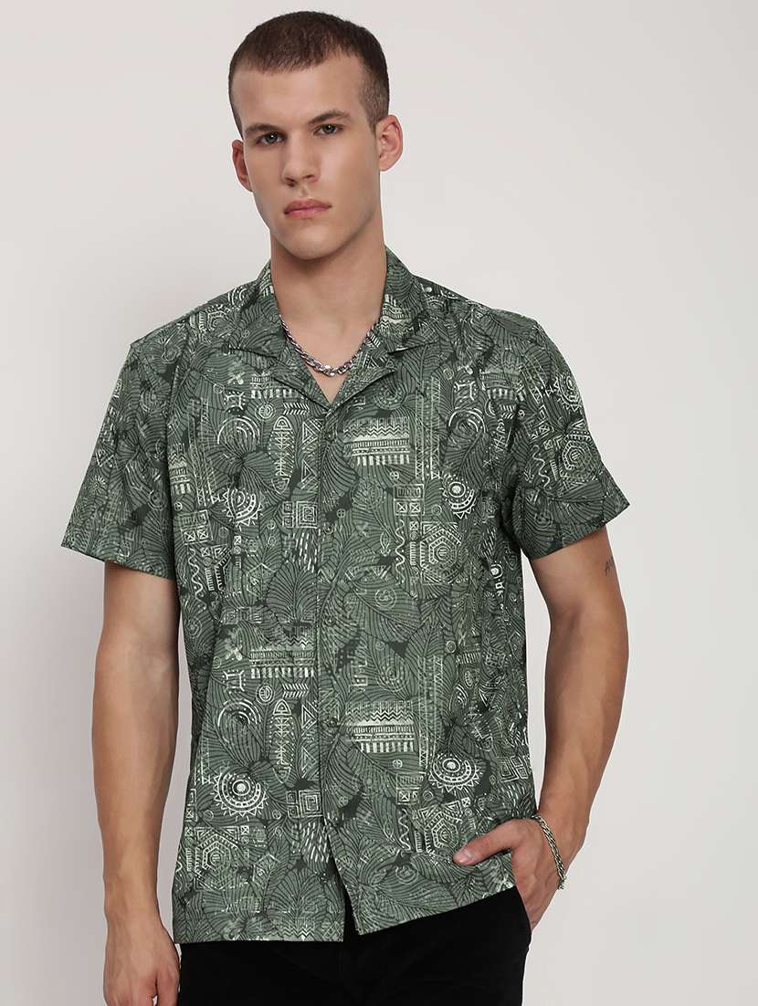 men printed short sleeve regular fit casual shirt - 22037884 -  Standard Image - 1