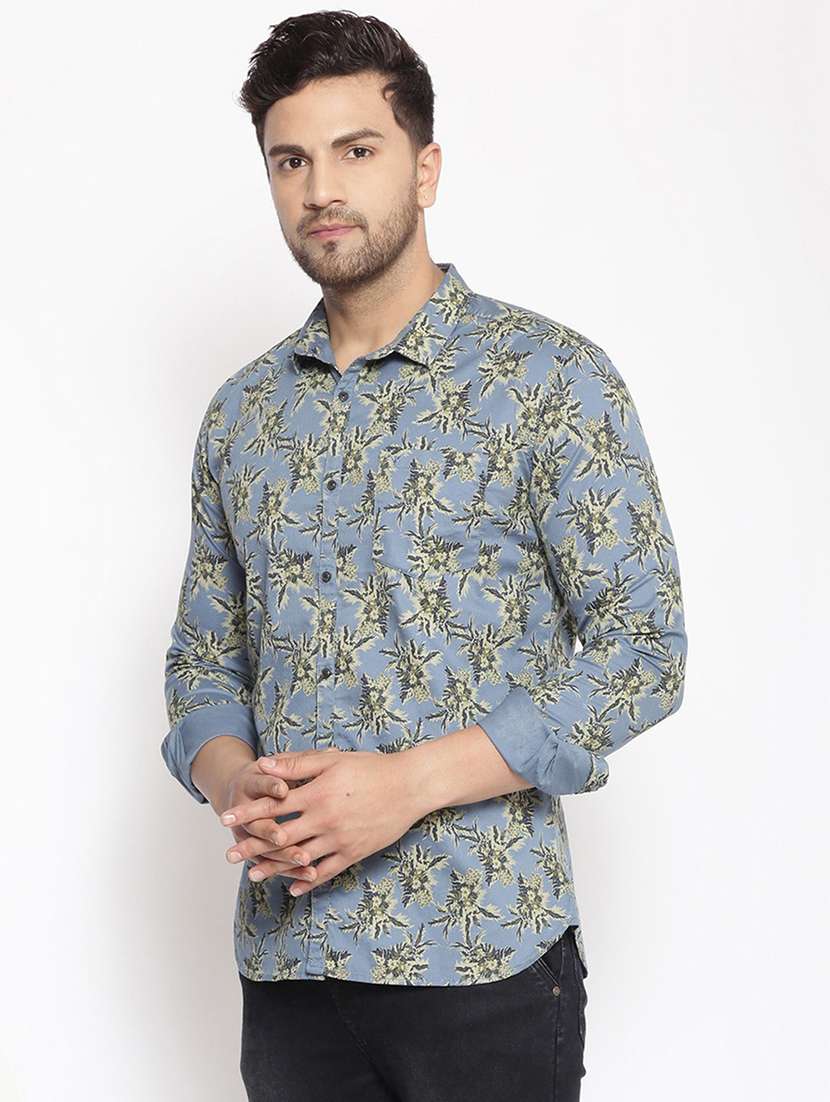 men printed collared long sleeve regular fit shirt - 22037885 -  Standard Image - 1