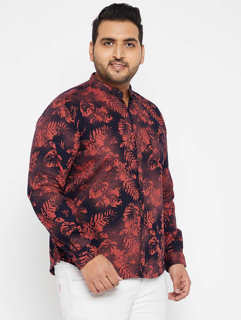 men plus size printed mandarin neck long sleeves shirt - 22037886 -  Standard Image - 1