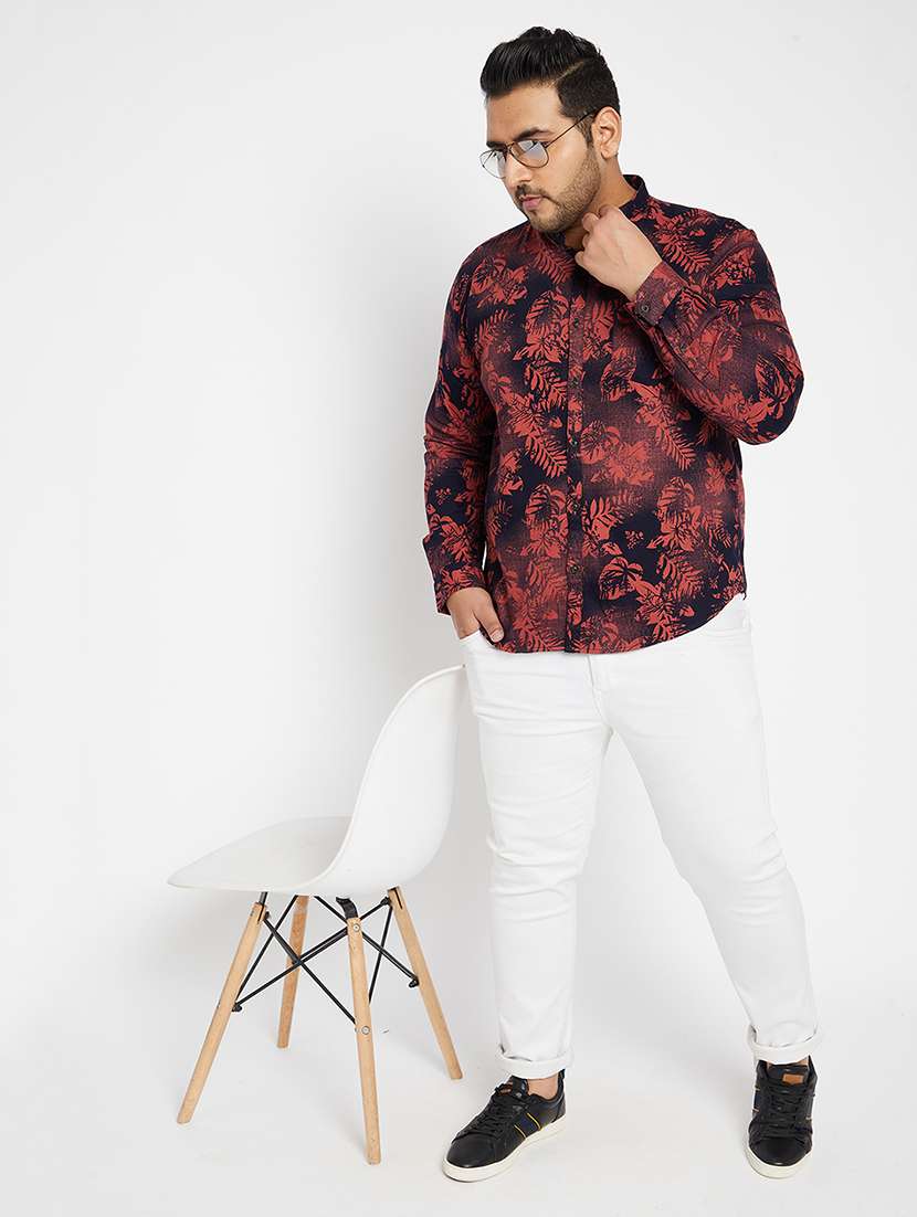 men plus size printed mandarin neck long sleeves shirt - 22037886 -  Standard Image - 6