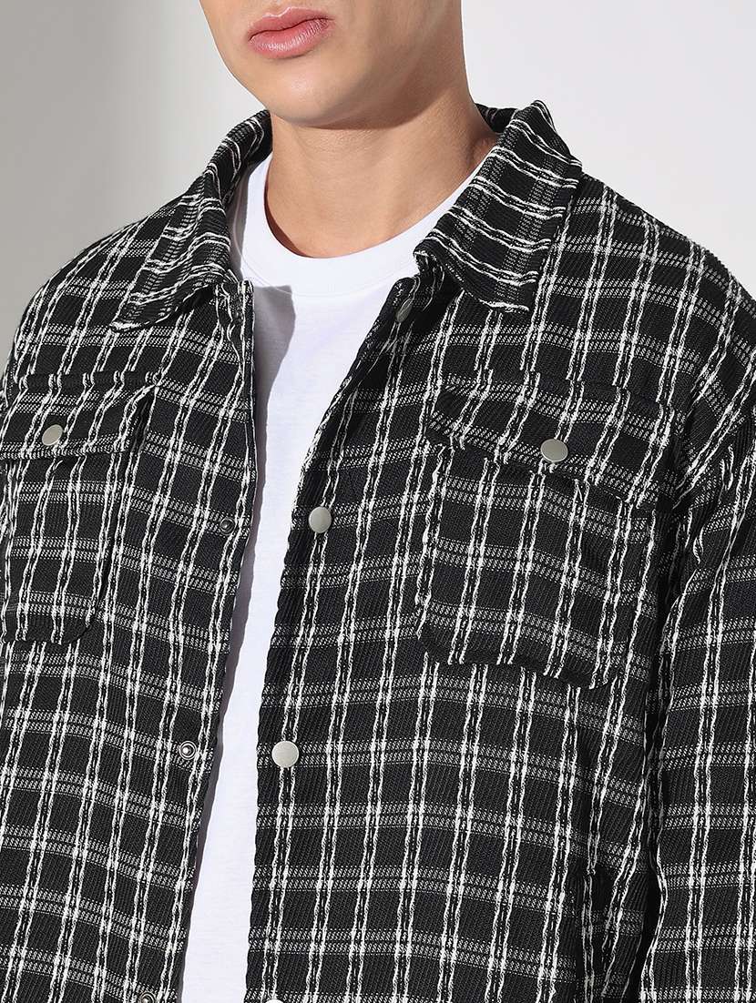men checkered collared long sleeve shacket - 22037888 -  Standard Image - 4
