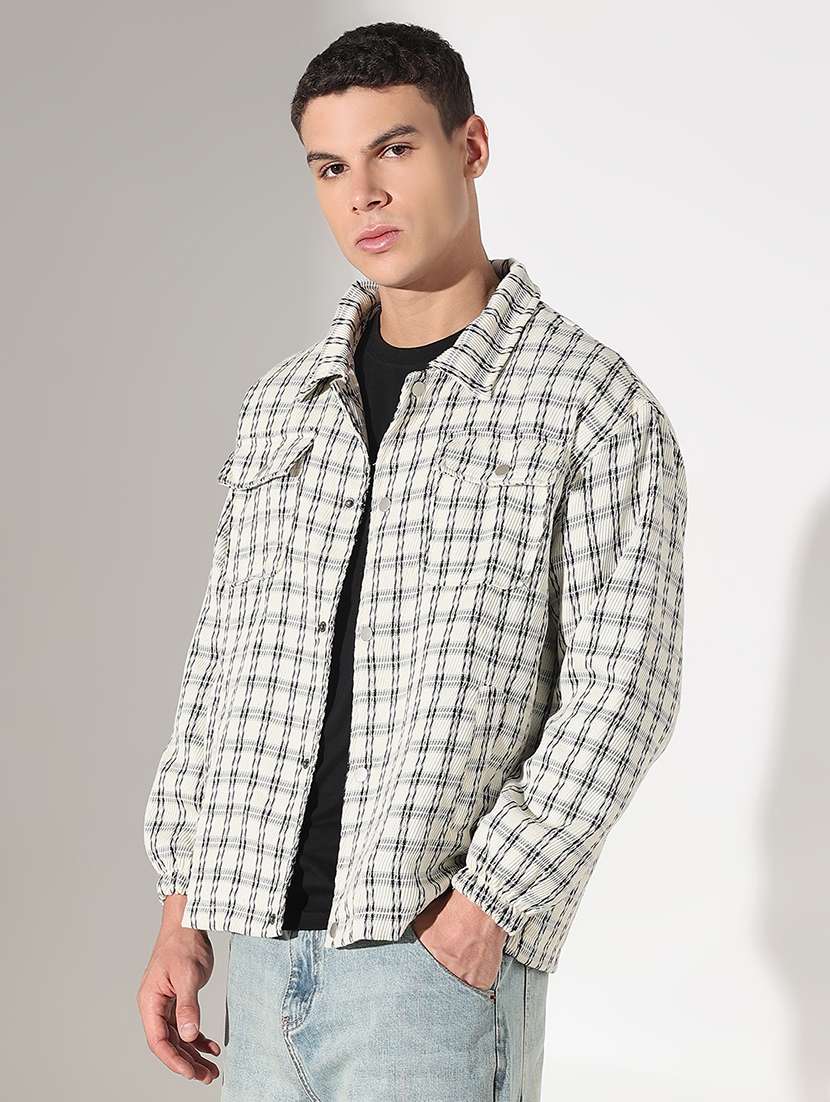 men checkered collared long sleeve shacket - 22037889 -  Standard Image - 1