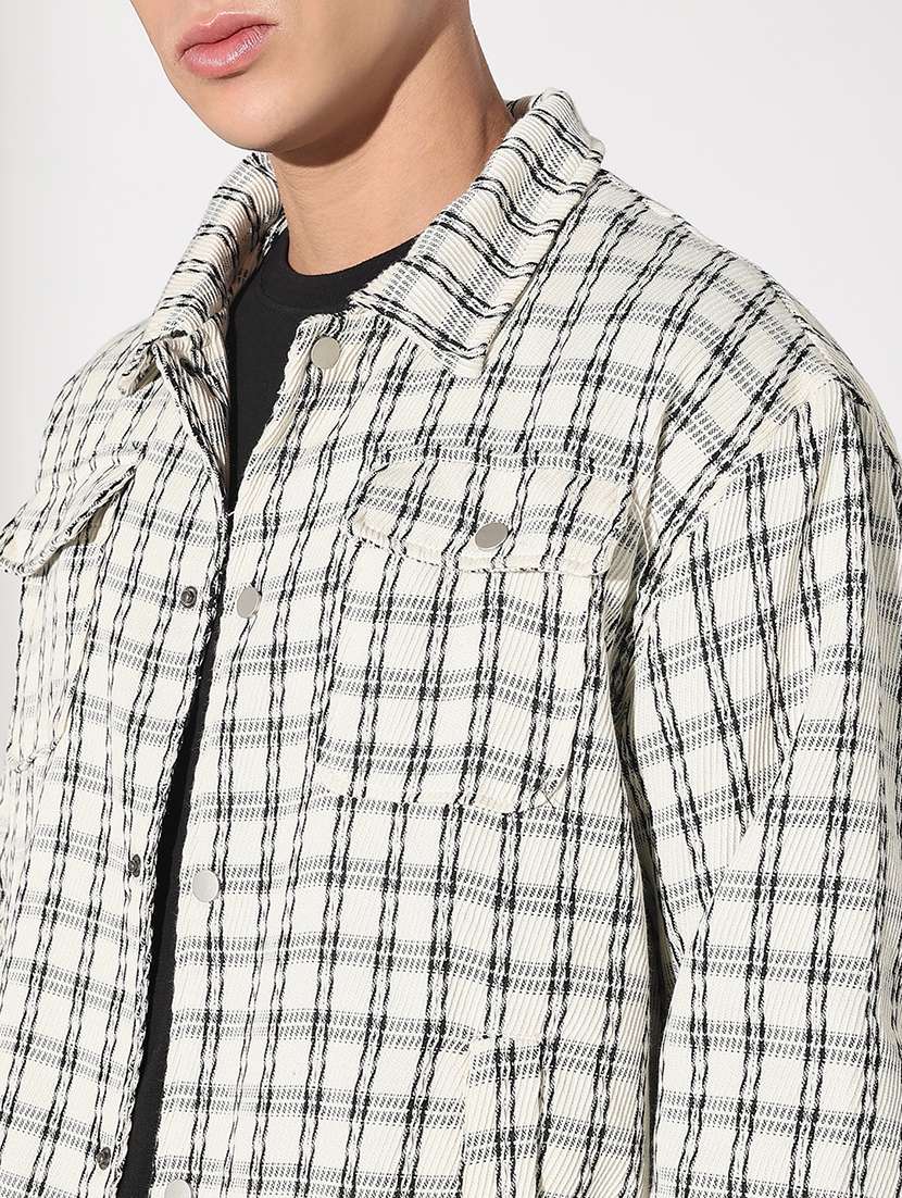 men checkered collared long sleeve shacket - 22037889 -  Standard Image - 4