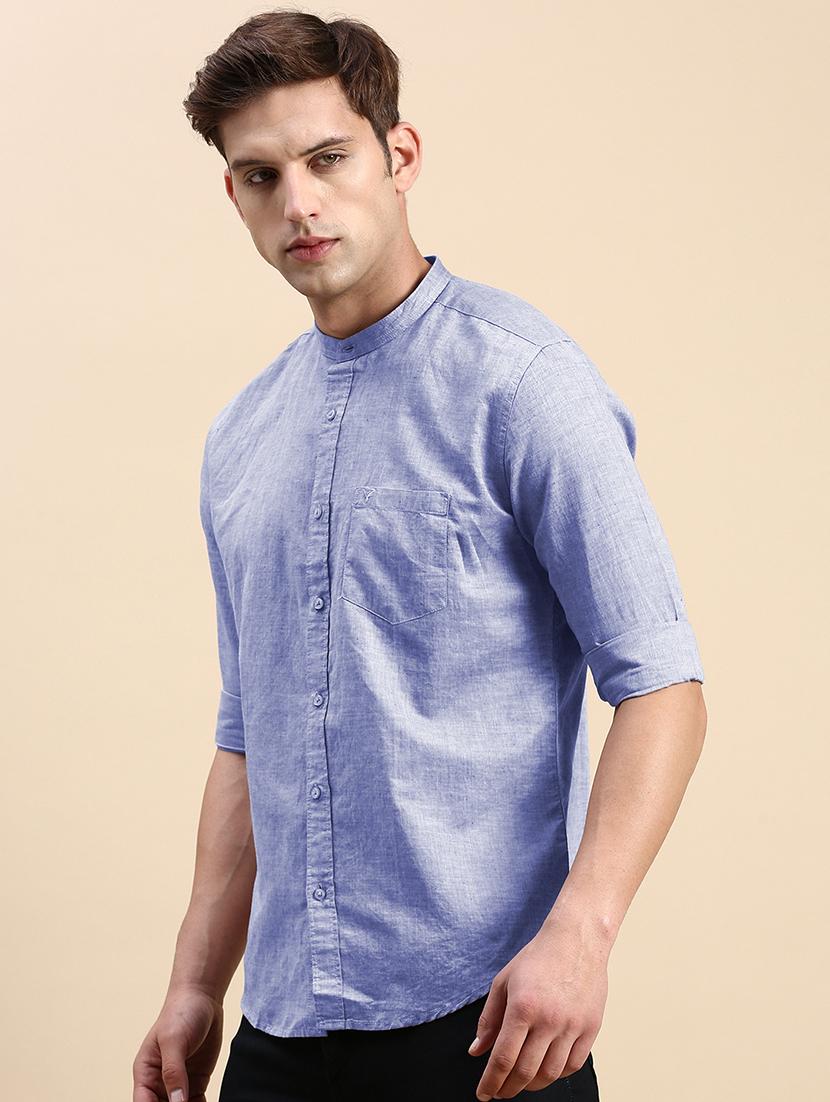 men solid mandarin collar long sleeve shirt - 22037892 - Standard Image - 1