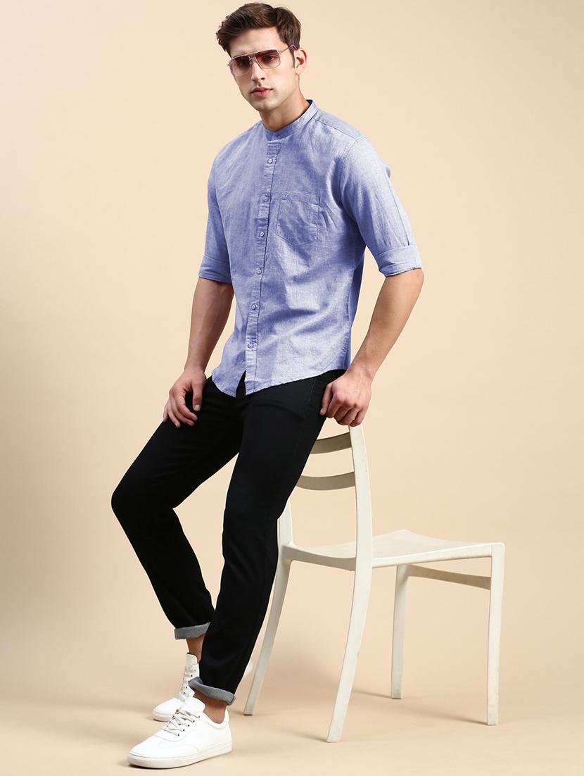 men solid mandarin collar long sleeve shirt - 22037892 - Standard Image - 4